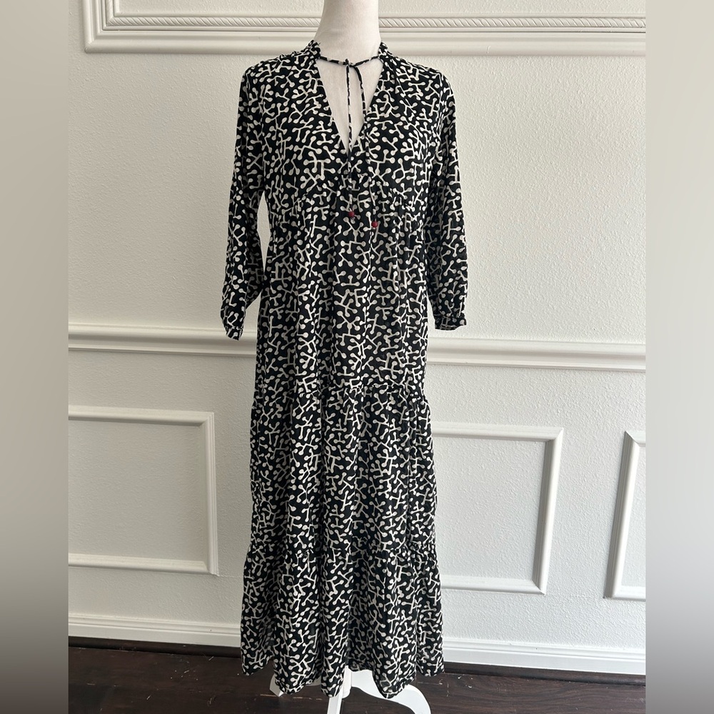 Zara Monochrome Patterned Long Sleeve Dress, Size Small